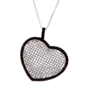 Heart Necklace Black & Silvertone with Swarovski Crystals